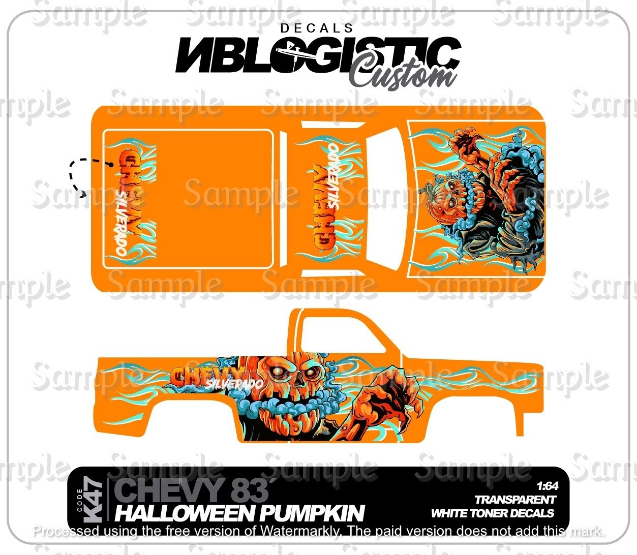 ’83 CHEVY SILVERADO Custom WaterSlide Decal for hot wheels 1/64 043