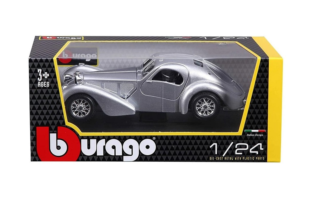 BUGATTI ATLANTIC HARD TOP SILVER 1/24 DIECAST CAR BBURAGO 18-22092SV