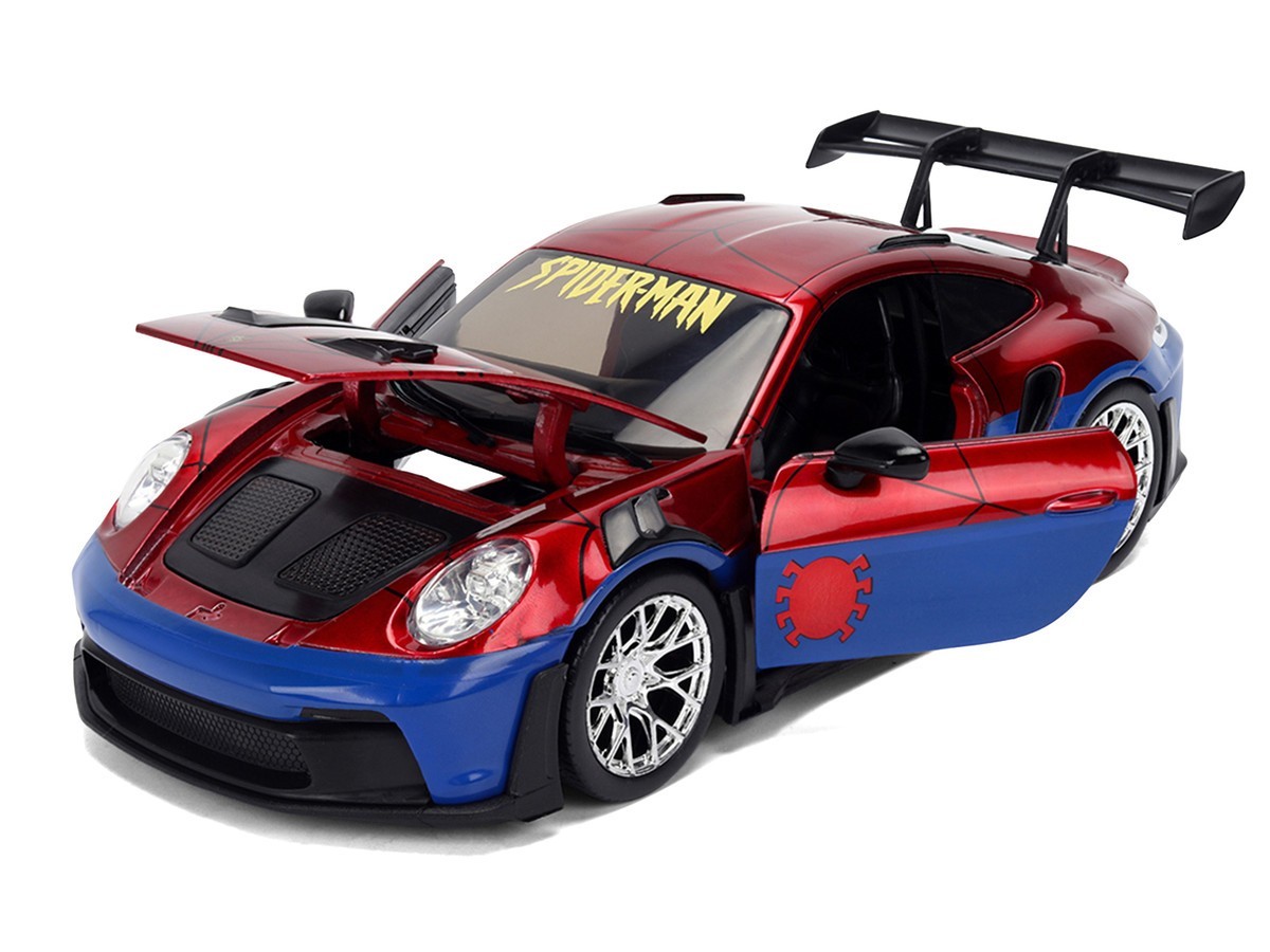 JADA PORSCHE 911 GT3 RS 1/24 DIECAST MODEL CAR with SPIDER MAN FIGURE 37442