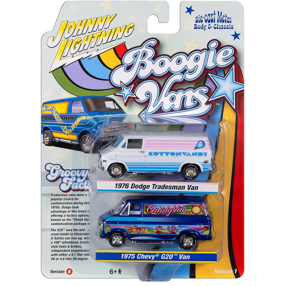 1976 Dodge Tradesman Van & 1975 Chevy G20 Van Boogie Vans – White+Purple
