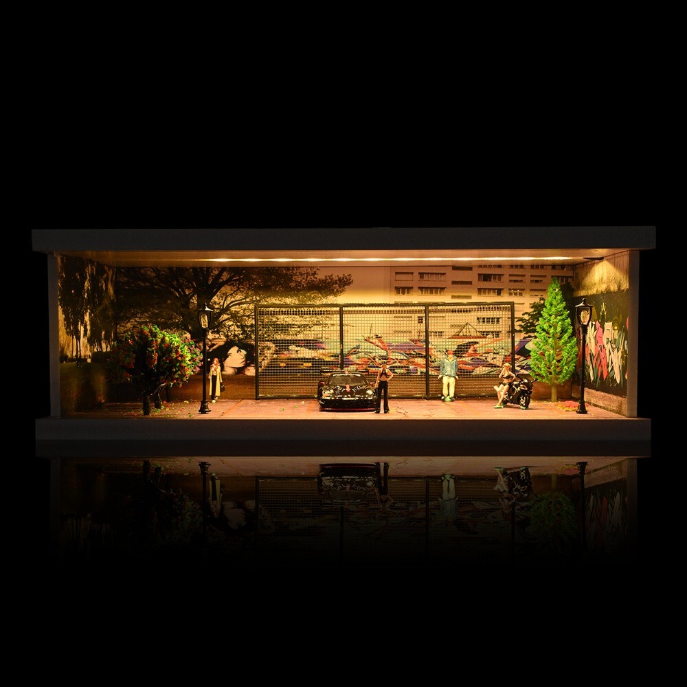Diorama 1/64 Die-Cast Car Garage Model LED Street Parking Lots Display Scene US