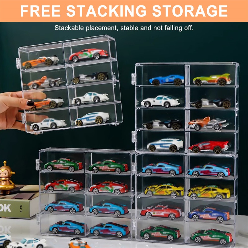 Clear Acrylic 1/64 Scale Toy Car Display Case Box With Dustproof Door for 8 Cars