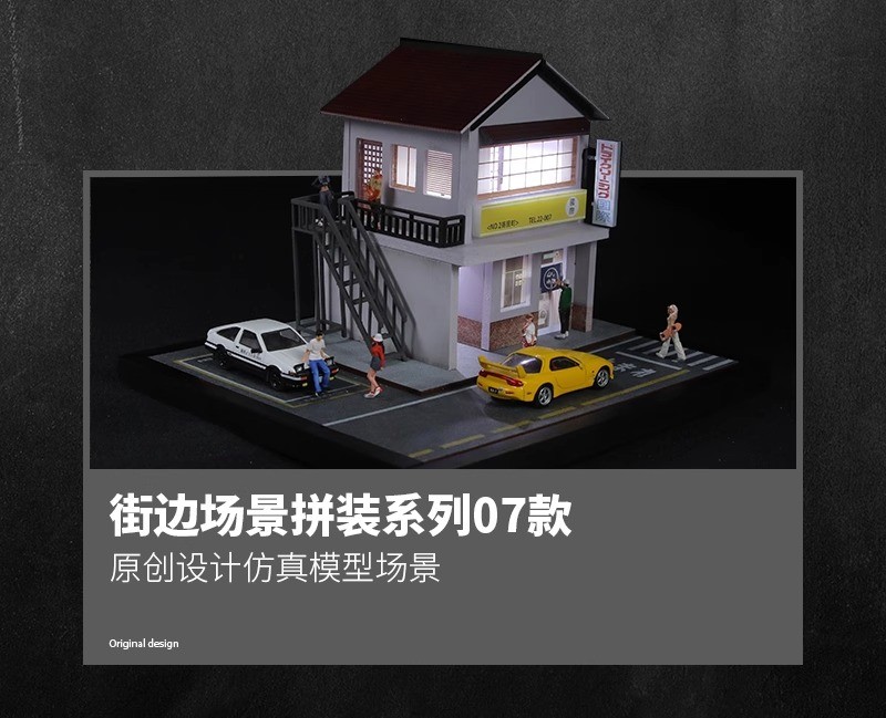 US Diorama 1/64 Diecast Car Garage Model LED Light Street Building Display Scene