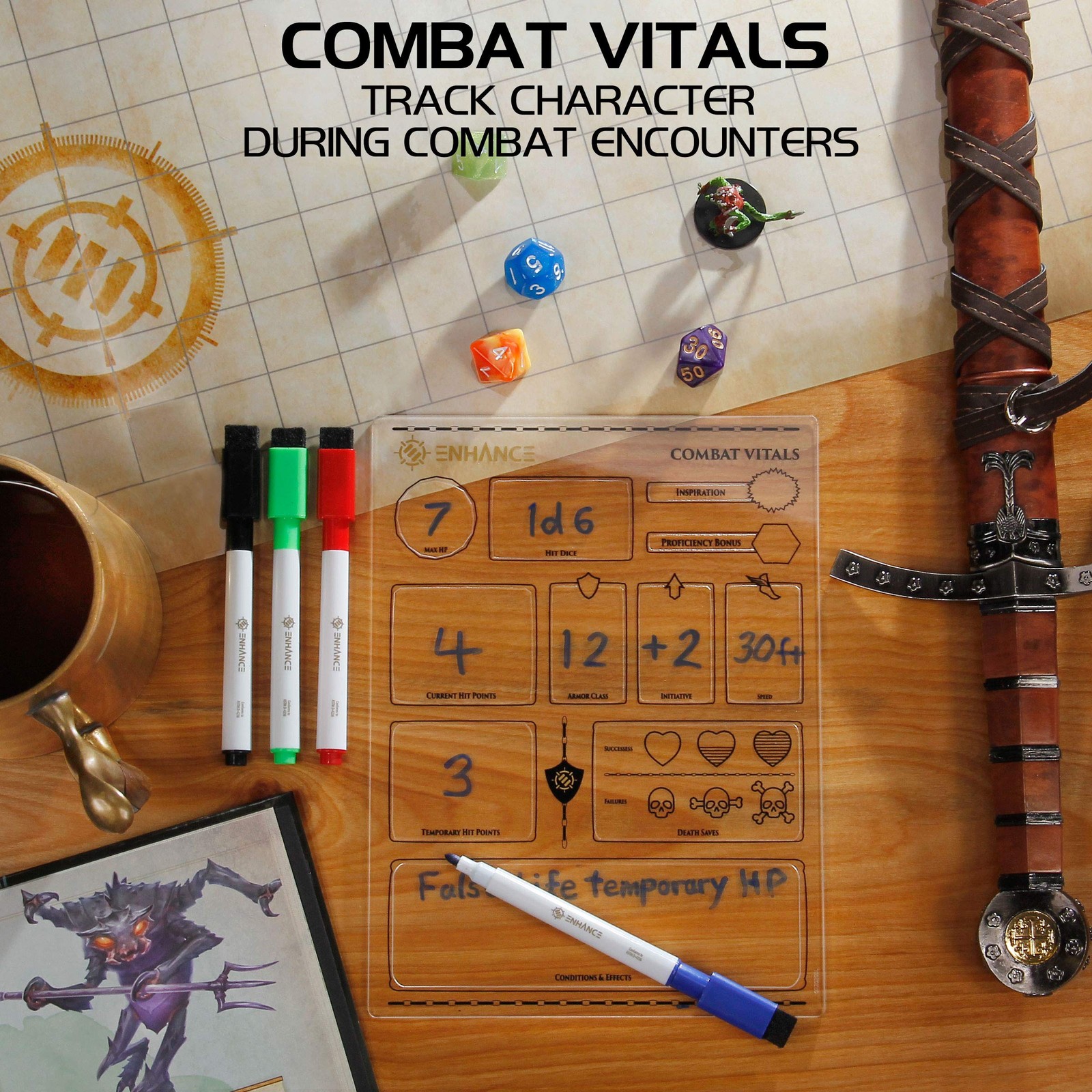 Tabletop Acrylic Character Sheet Set – Reusable 5e Dungeons and Dragons Chara…