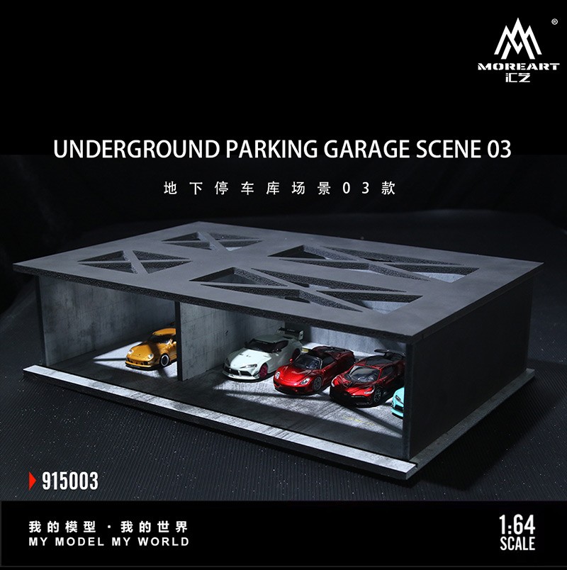 Diorama 1/64 Diecast Garage Model LED Lighting Parking Lot Display Case Scene