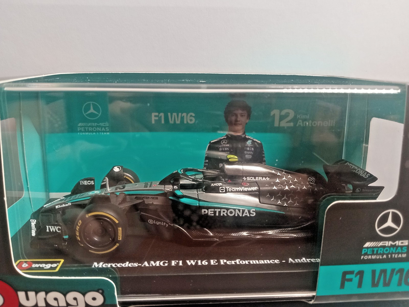 BURAGO MERCEDES-AMG F1 W16 E PERFORMANCE 1:43 SCALE ANDREA KIMI ANTONELLI #12