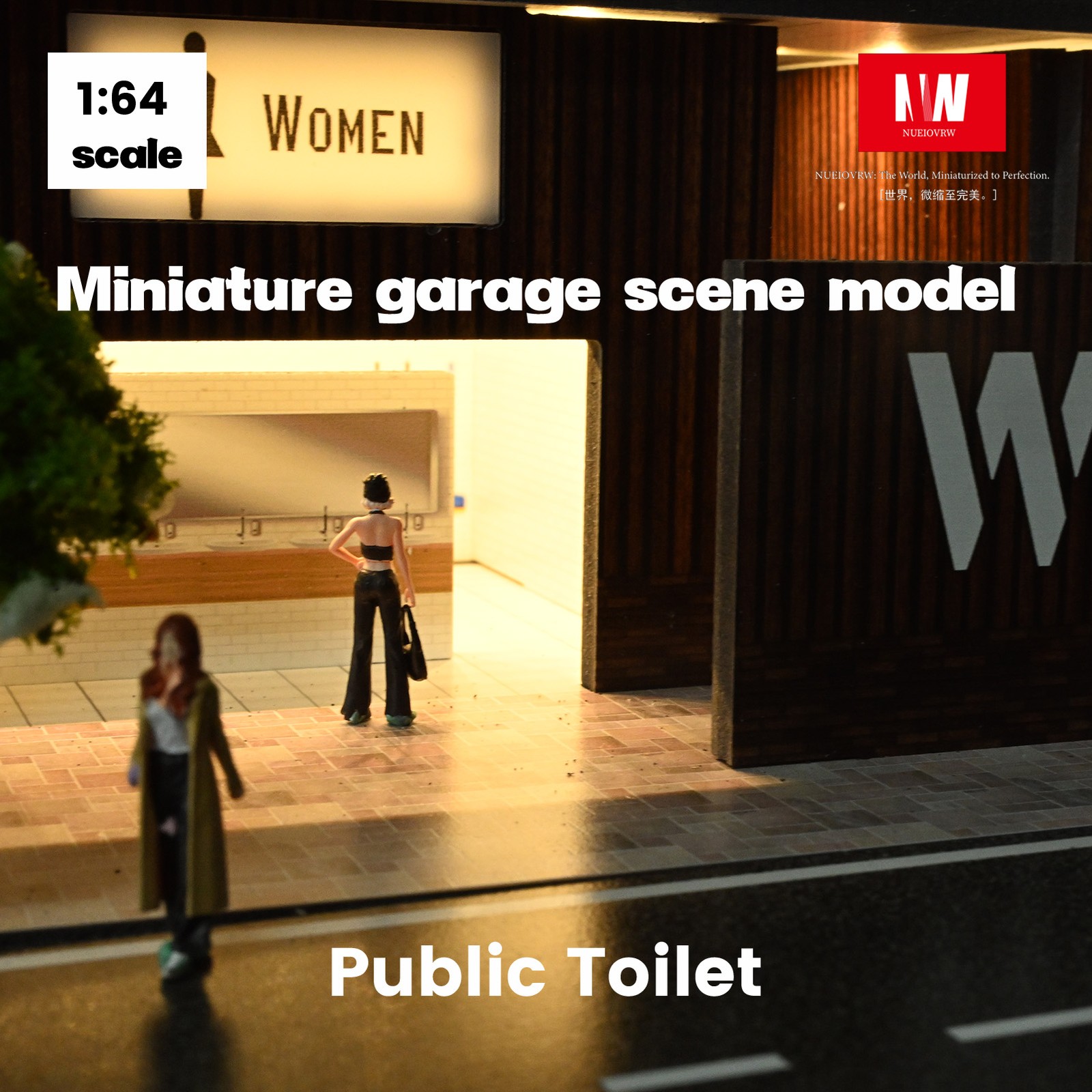 Diorama 1/64 Diecast Car Garage Model LED Street Toilet Building Scene Gifts US