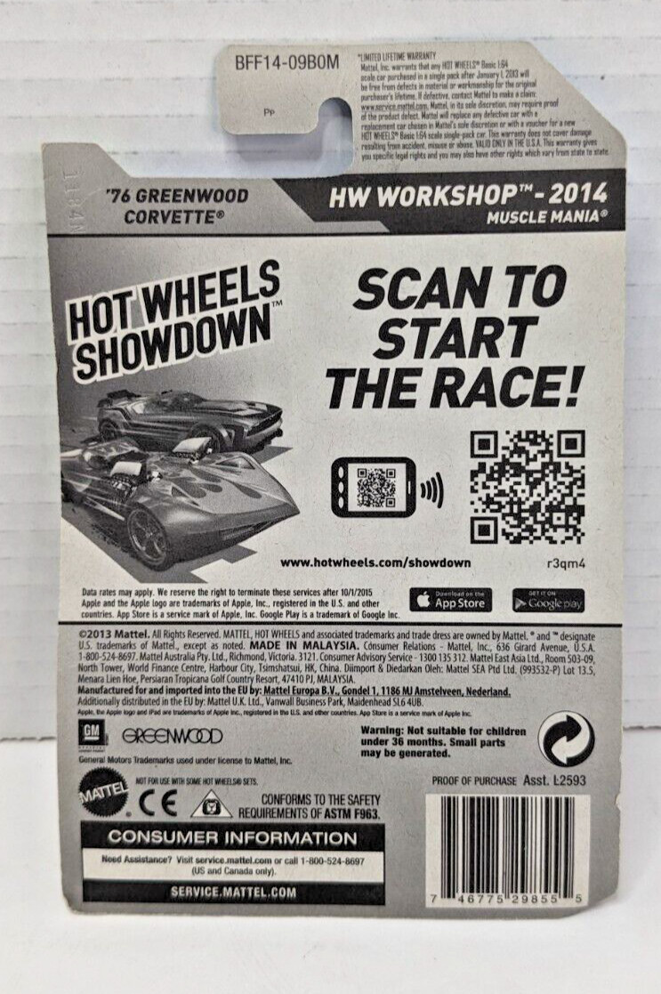 2014 Hot Wheels Workshop 1976 Greenwood Corvette 237/250 Muscle Mania