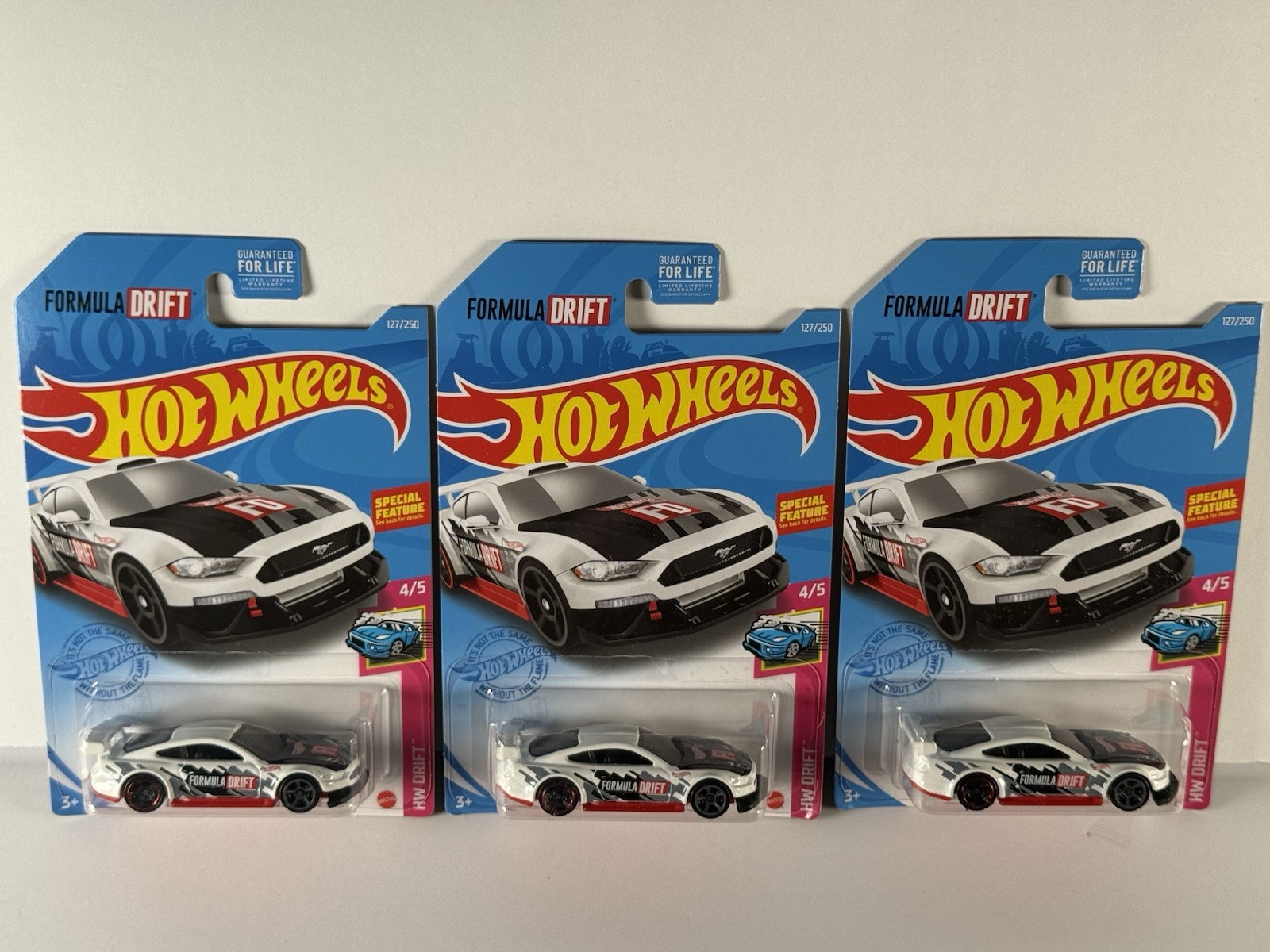 Hot Wheels Lot of 3 Kroger Custom 18 Ford Mustang GT White Drift 127/250