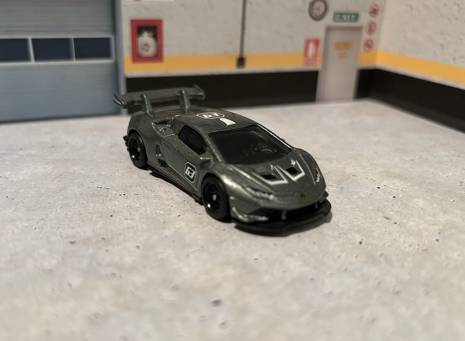 Hot Wheels Lamborghini Huracan Gray W/ Real Riders Tires On Black Spokes