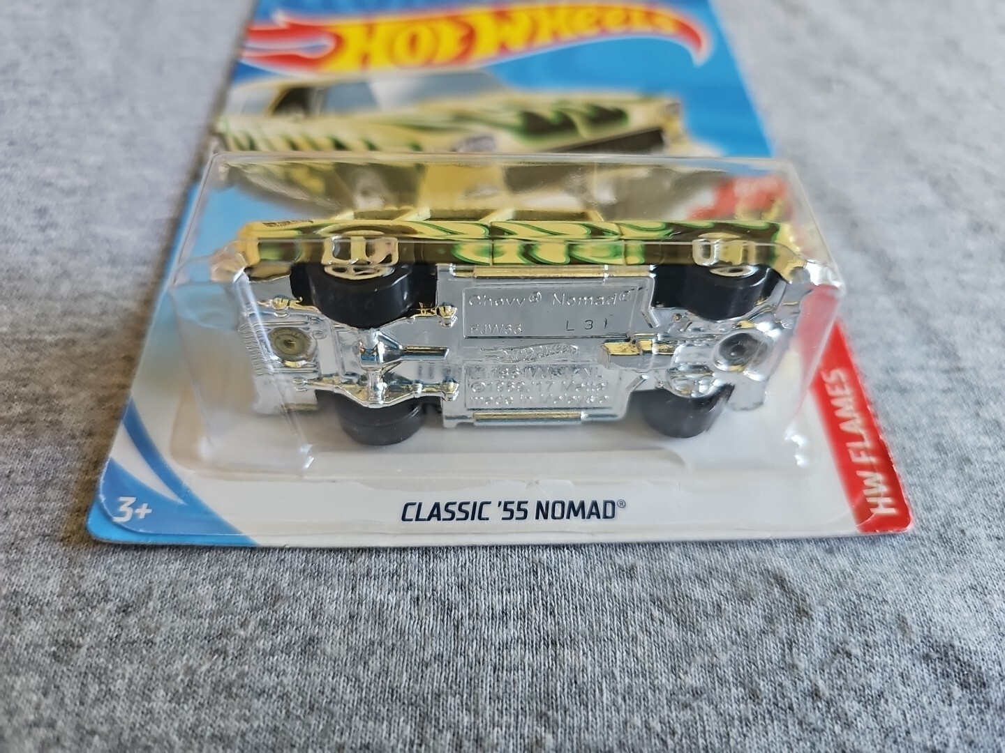 2018 Hot Wheels CLASSIC ’55 NOMAD Yellow ?/365 GREAT CARD Flames KMART COLOR