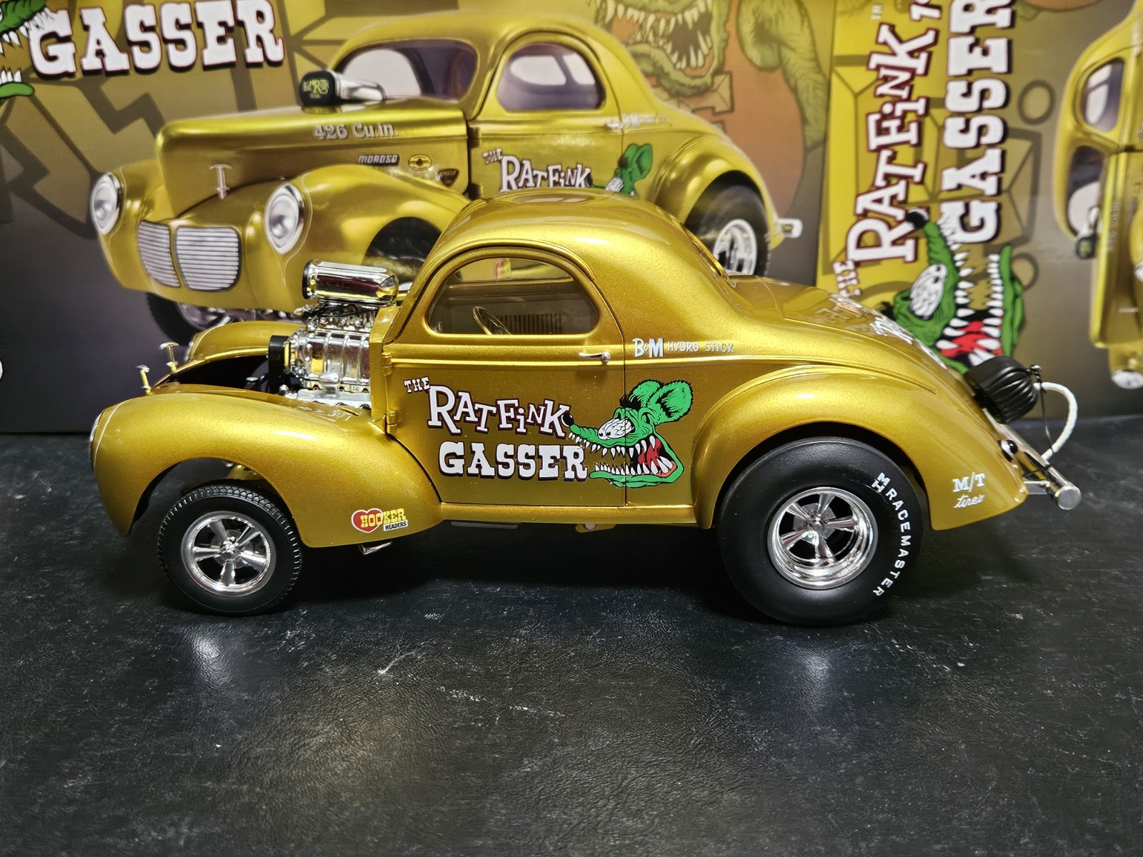 ACME 1:18 SCALE 1940 WILLYS RAT FINK NHRA GASSER. SEWER GREEN!  #A1800919 NEW!!