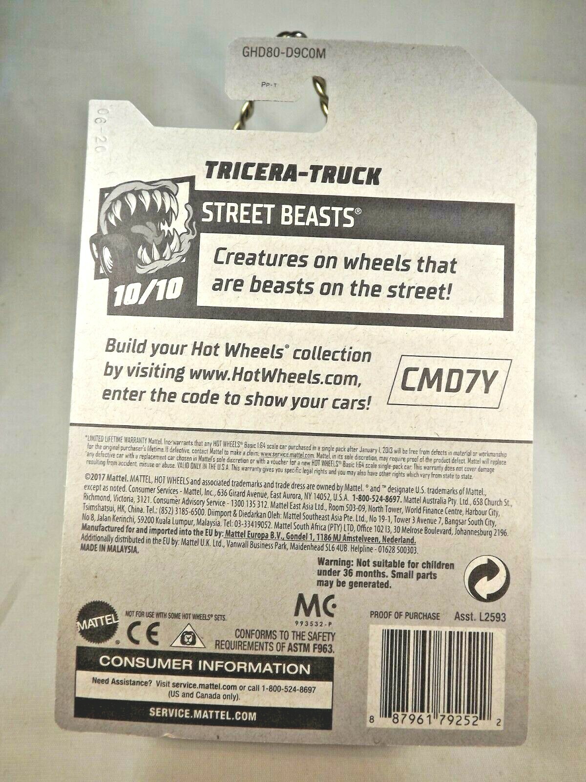 2020 Hot Wheels Treasure Hunt #212 Street Beasts 10/10 TRICERA-TRUCK Gray w/5 Sp