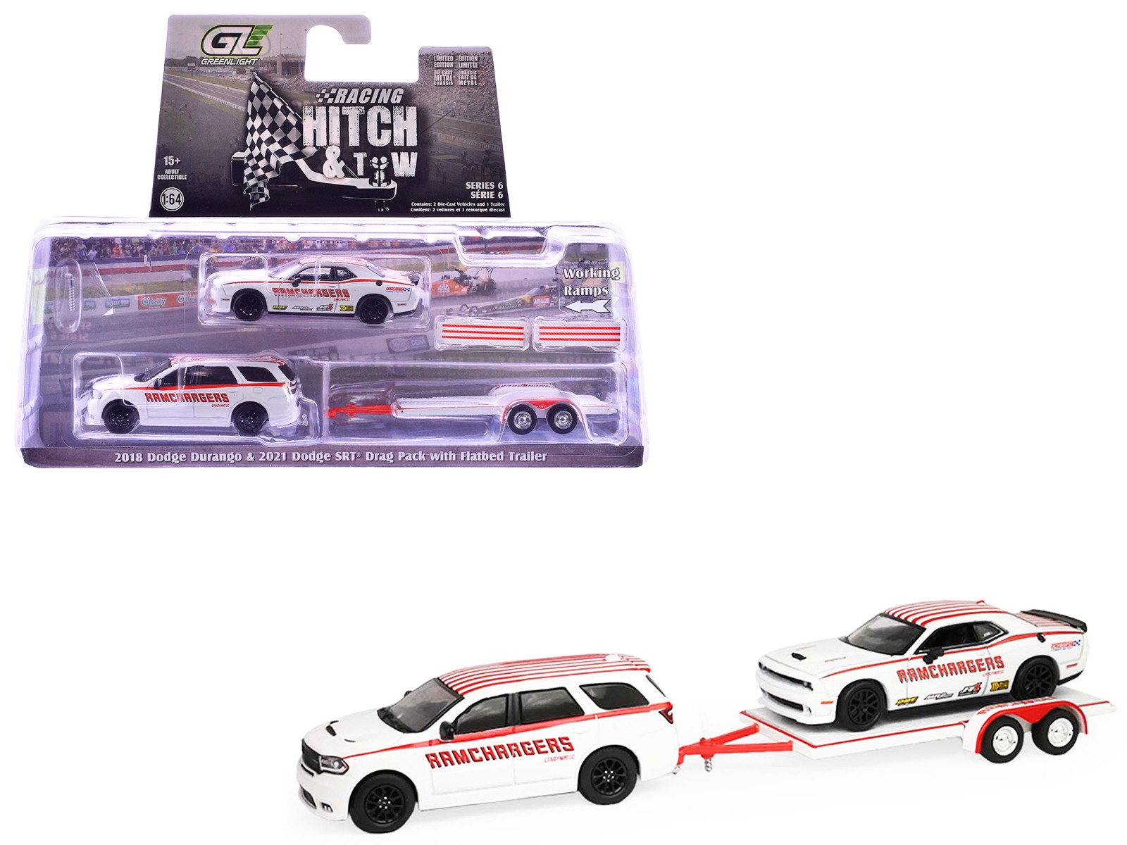 2018 Dodge Durango + 2021 Challenger SRT Ramchargers w Trailer S6 1/64 GL