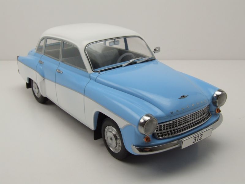 MODELCAR,WARTBURG 312 1965 Light blue and white, 1/18, MOD18300