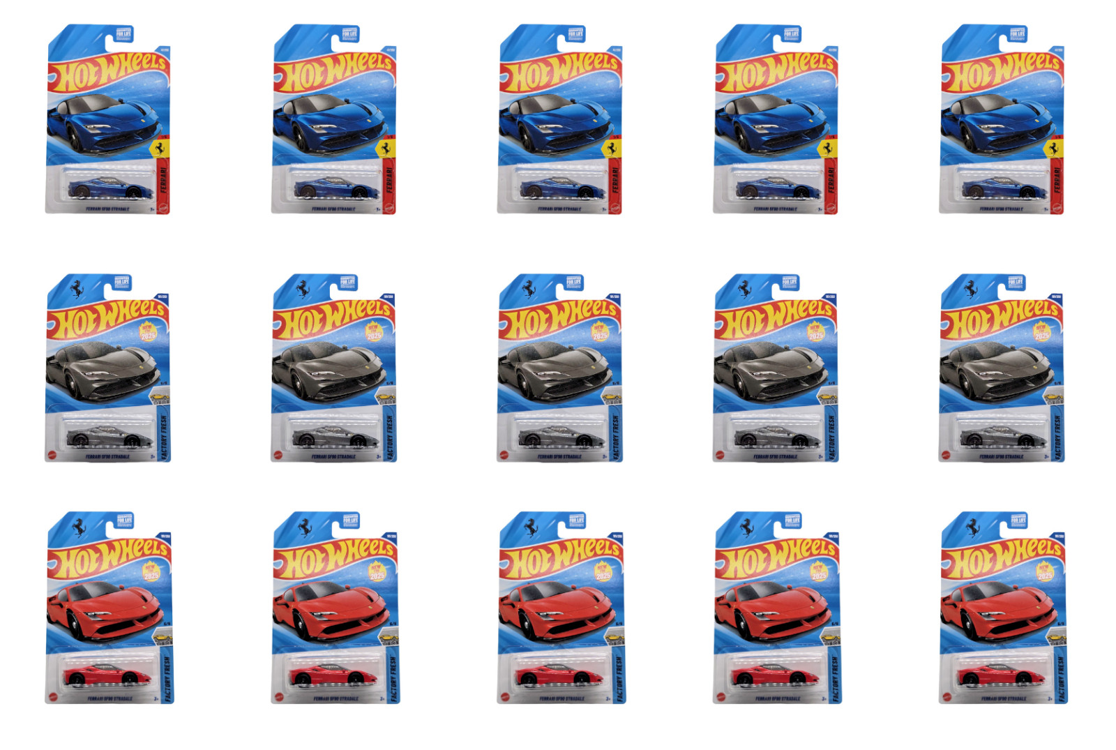 2025 & 2026 Hot Wheels Ferrari SF90 Stradale – Lot of 15 – 5 Blue 5 Gray 5 Red