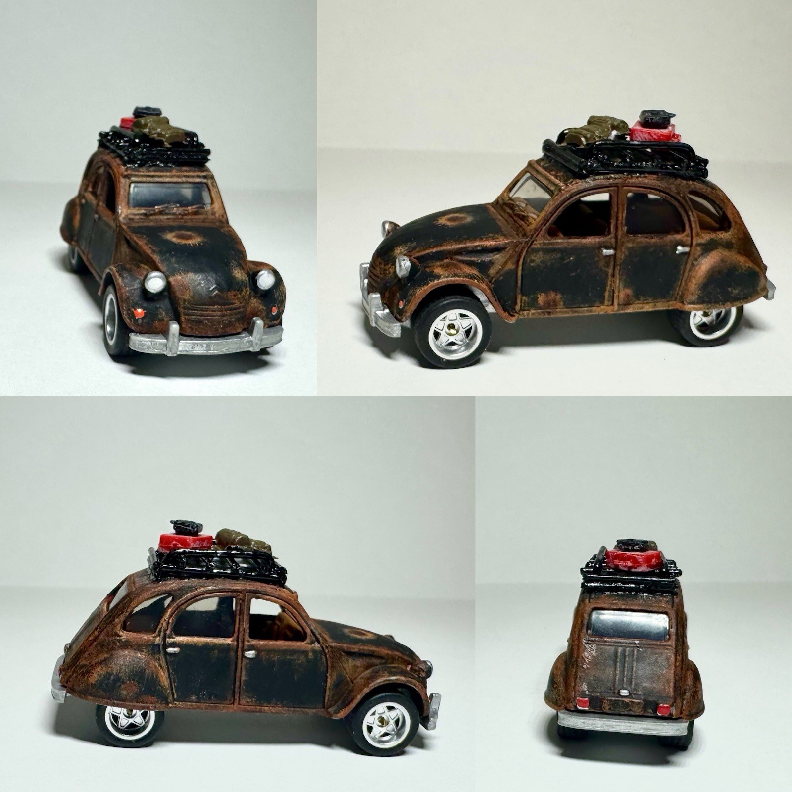 Custom Hot Wheels Matchbox Citroen 2CV Flat Black Rat Rod / Real Riders