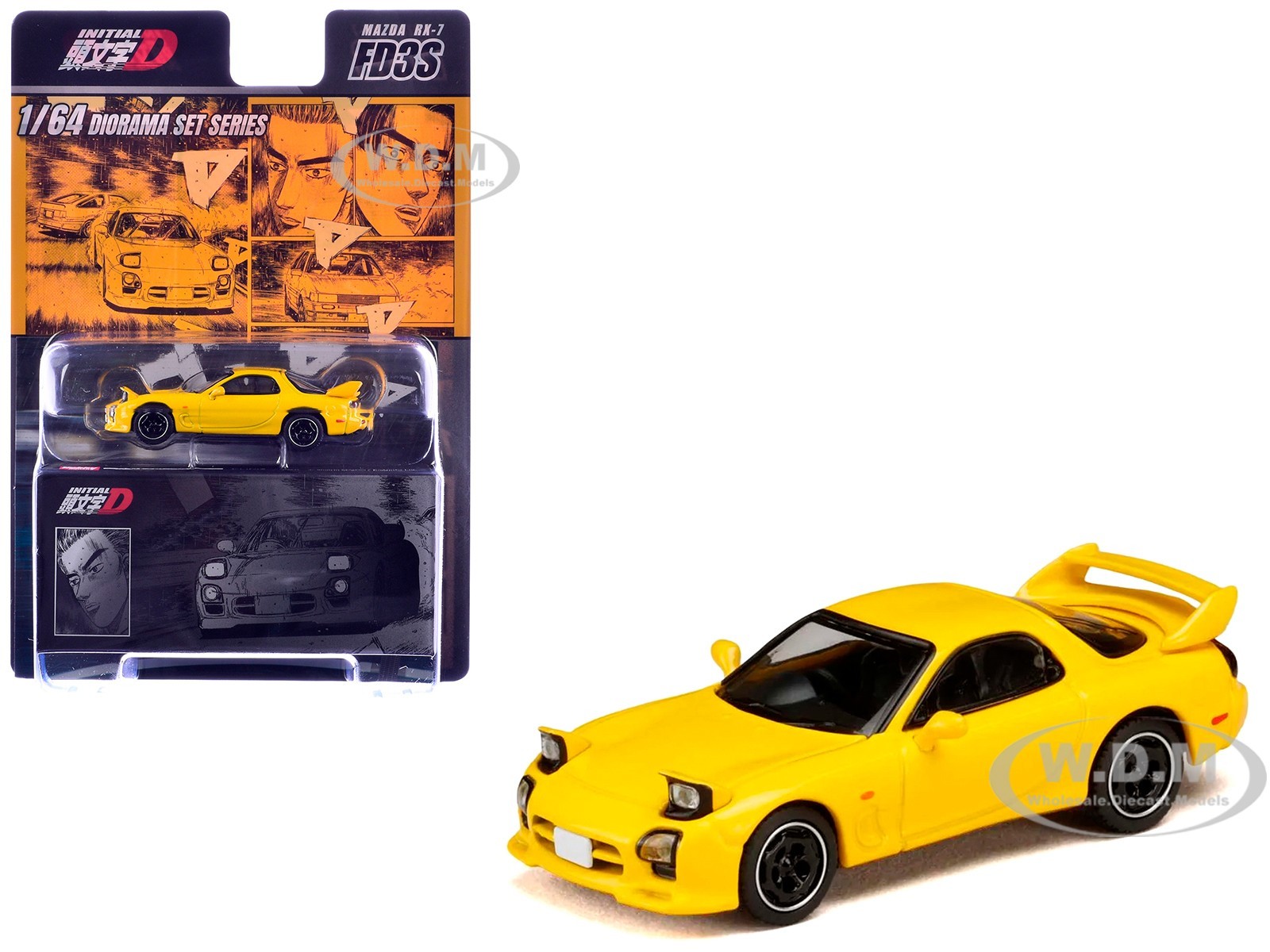 MAZDA RX-7 (FD3S) RHD YELLOW “INITIAL D” 1/64 DIECAST BY HOBBY JAPAN HJDMD002B