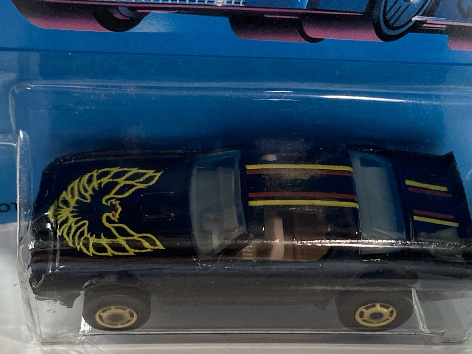 Hot Wheels ’80’s Firebird, Blue and Hot Bird, Black — 2 car set w/gold wheels