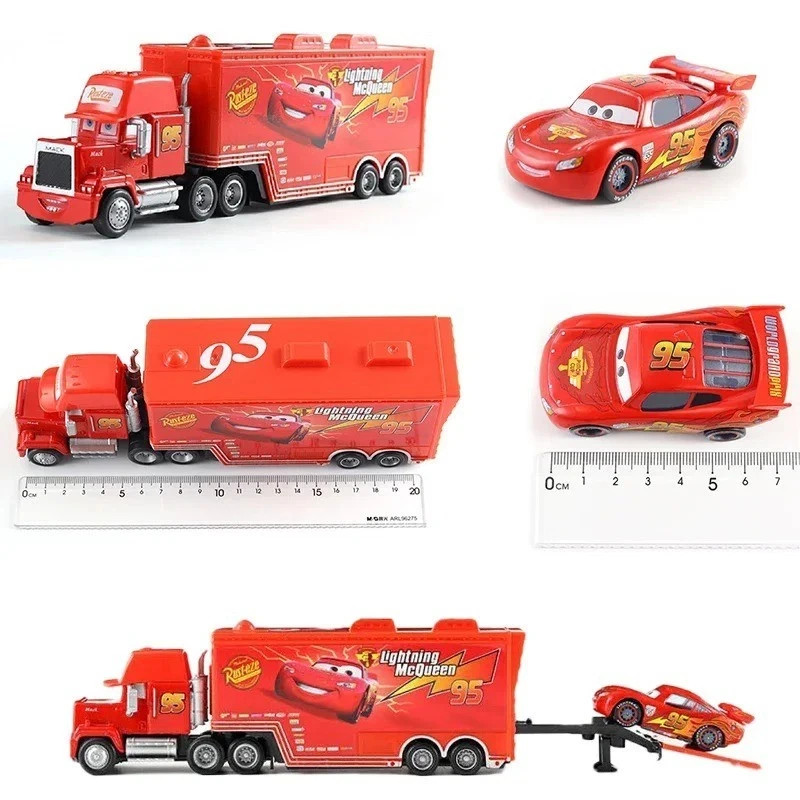 Set of 2 Disney Pixar Cars No.95 Lightening Mcqueen & Mack Truck Toys 1:55 Car