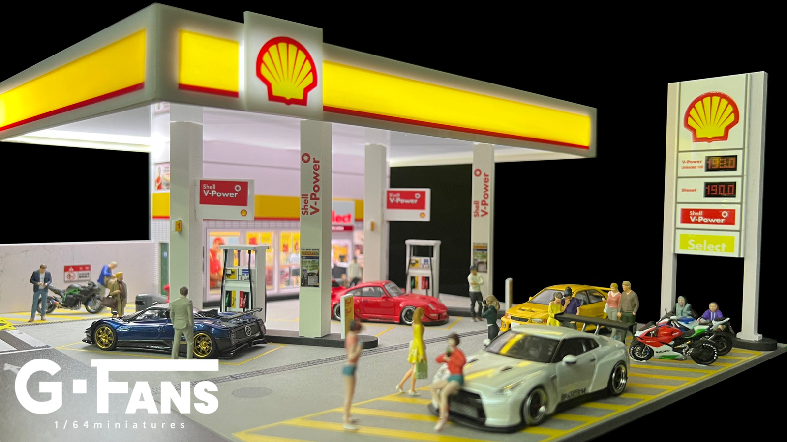 1/64 Diecast Car Garage Model LED City Street Parking Lot Scene Gifts US Diorama