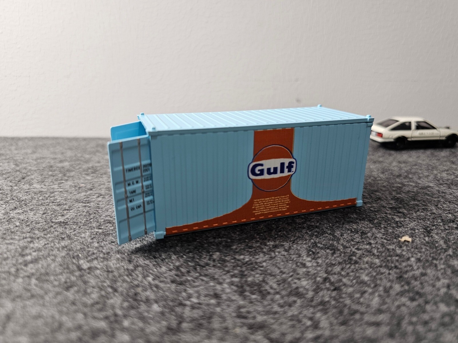 1:64 Alloy Gulf Painted 20′ Container Box Model Miniature Scene Barn Door Open