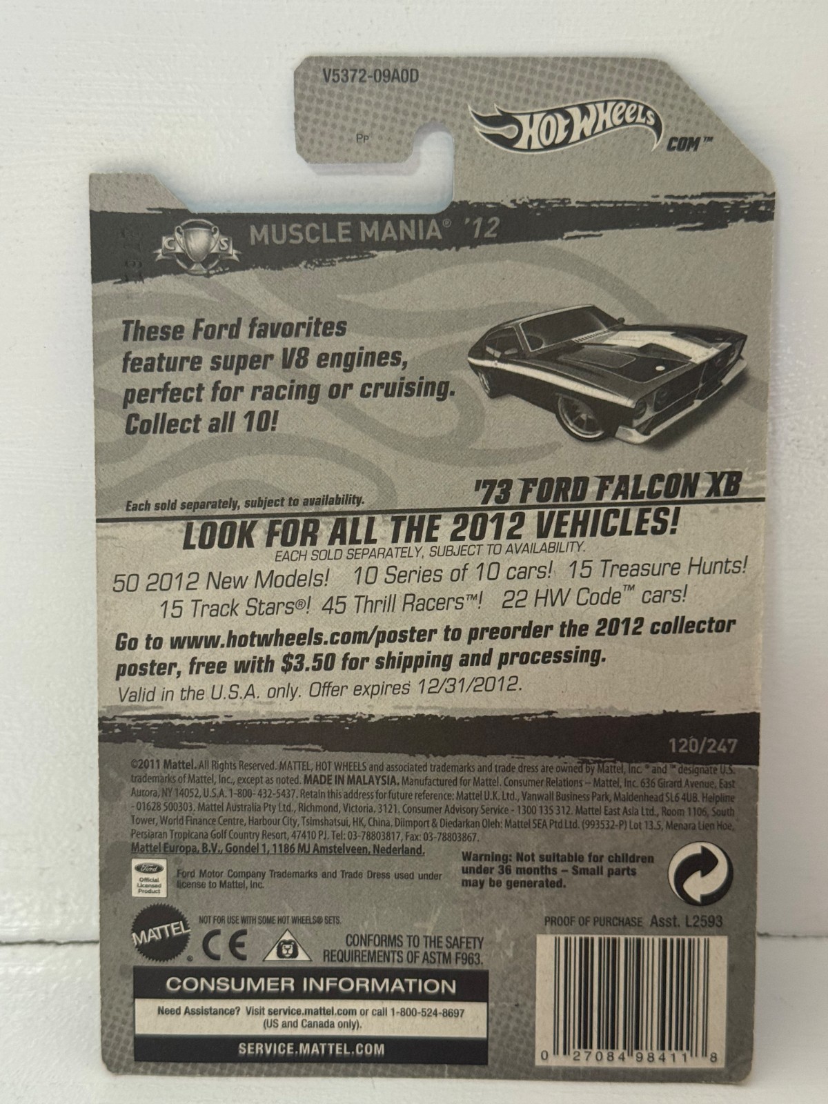 2012 HOT WHEELS SUPER TREASURE HUNT MUSCLE MANIA 10/10 ’73 FORD FALCON XB 1:64