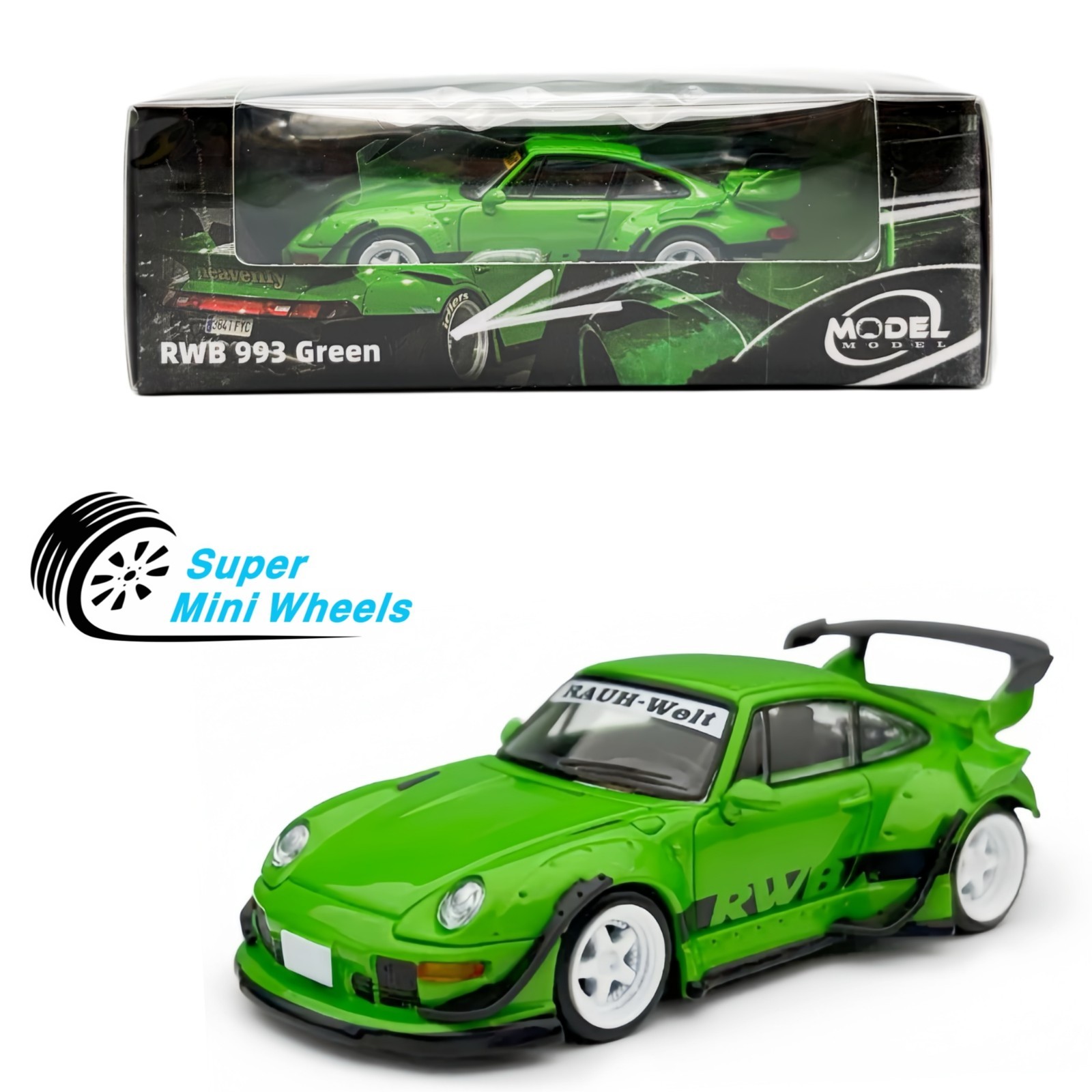 Model Model 1:64 Porsche RWB 993 Green Diecast Car