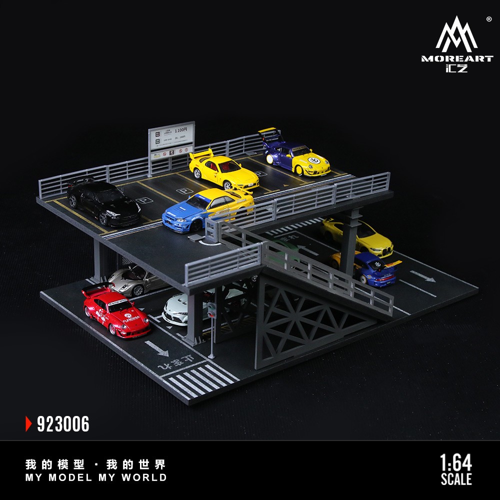 1/64 Diorama Diecast Garage Model Parking Lot Scene LED Lighting Display Case US