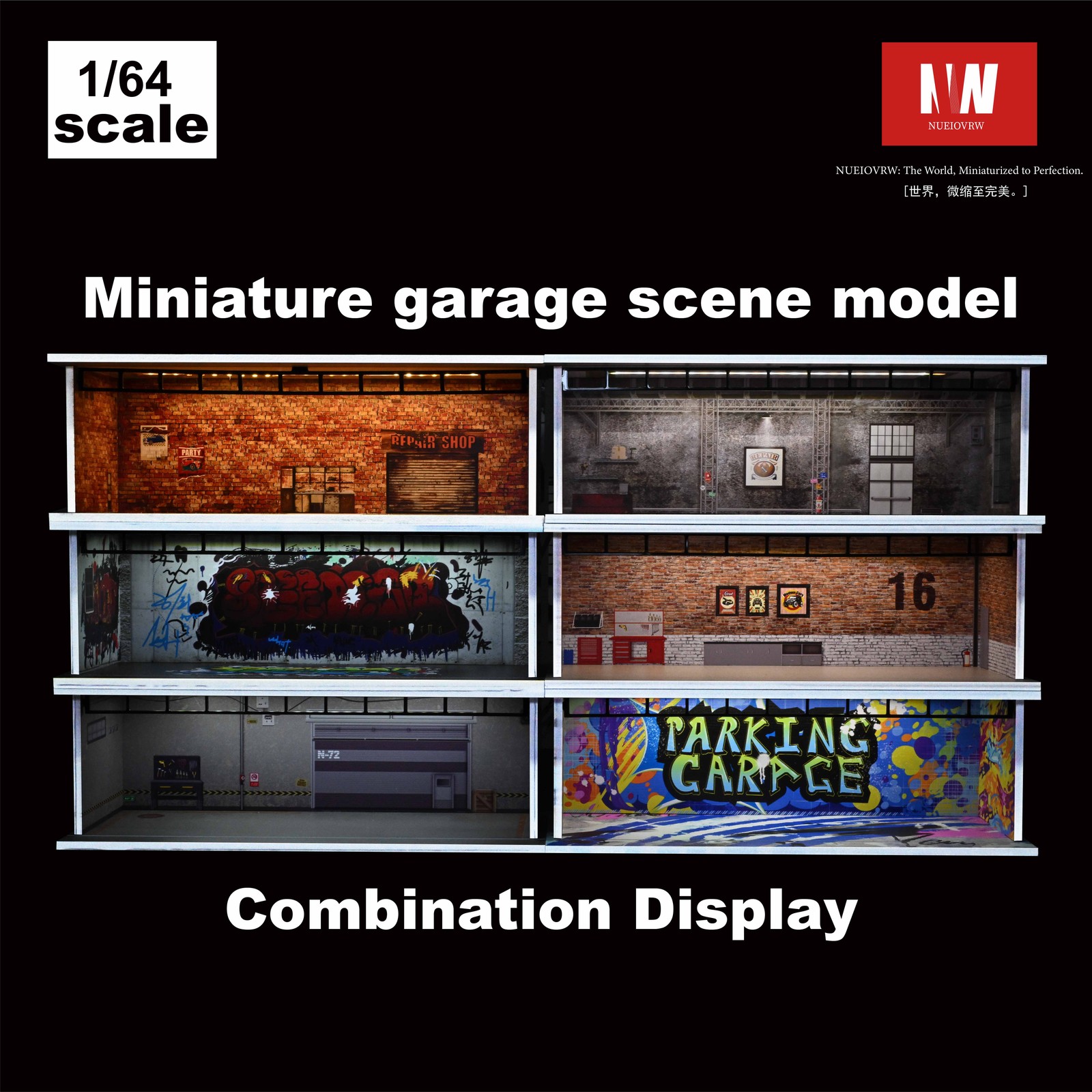 Diorama 1:64 Car Garage Model LED Lighting Street View Building Scene Model