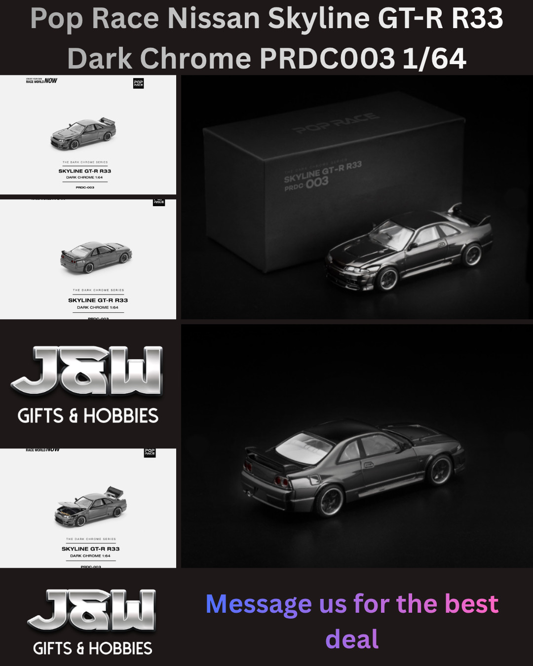 Pop Race Nissan Skyline GT-R R33 Dark Chrome PRDC003 1/64