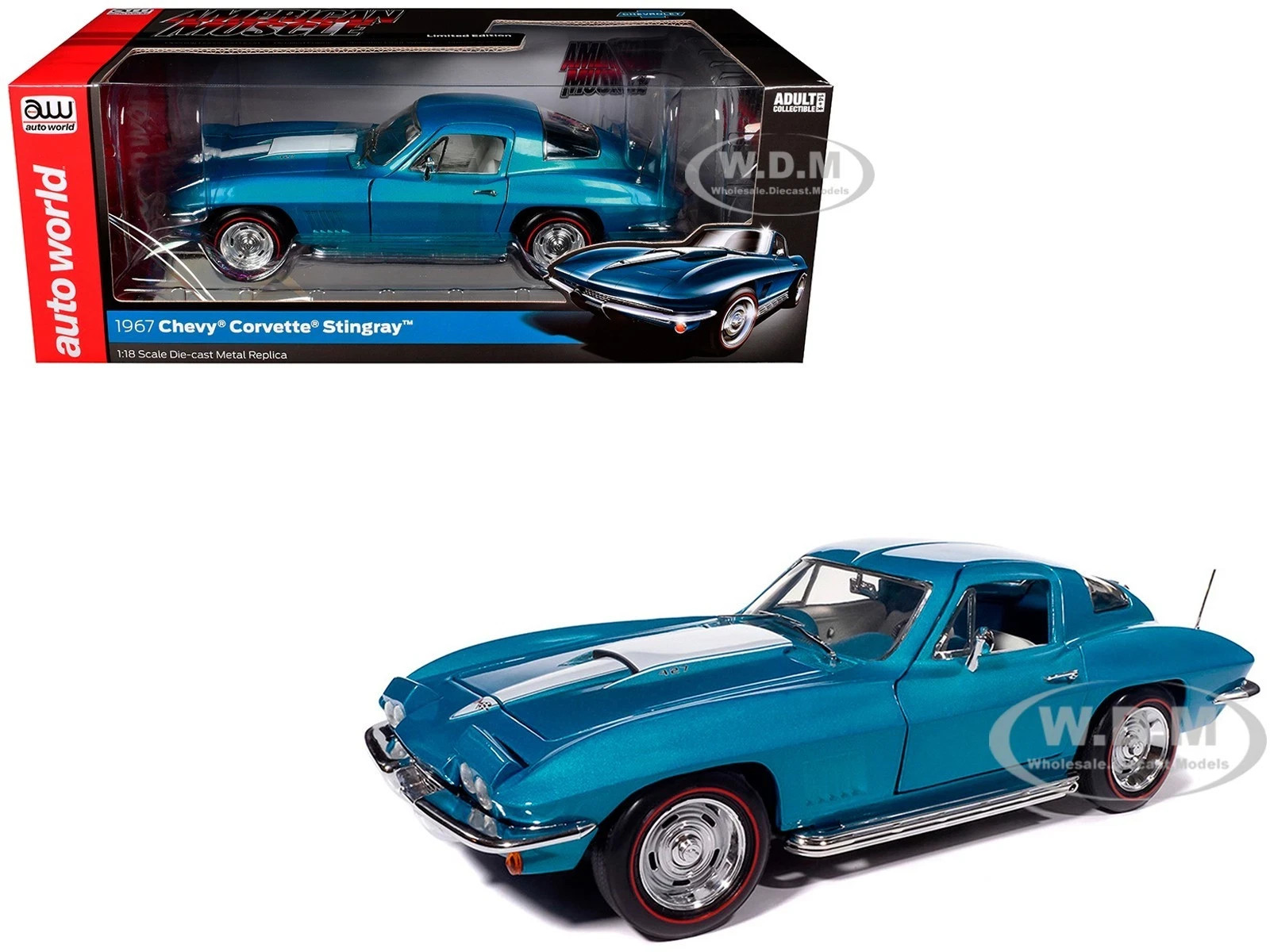 1967 CHEVROLET CORVETTE STINGRAY LIGHT BLUE 1/18 DIECAST BY AUTO WORLD AMM1376