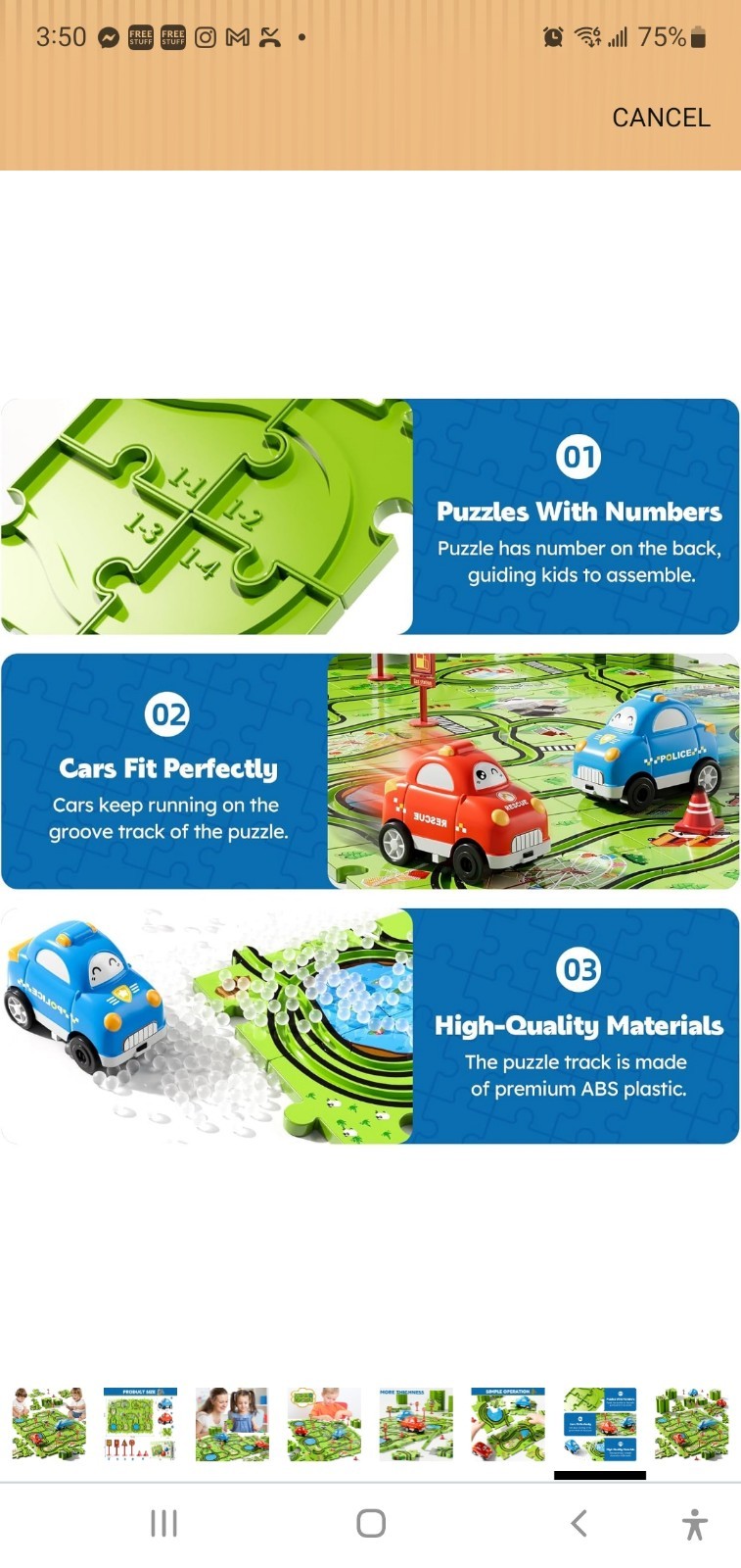 48PCS Puzzle Race Track Car Set for Kids Boy & Girl Floor Puzzle Tracks Car Toys