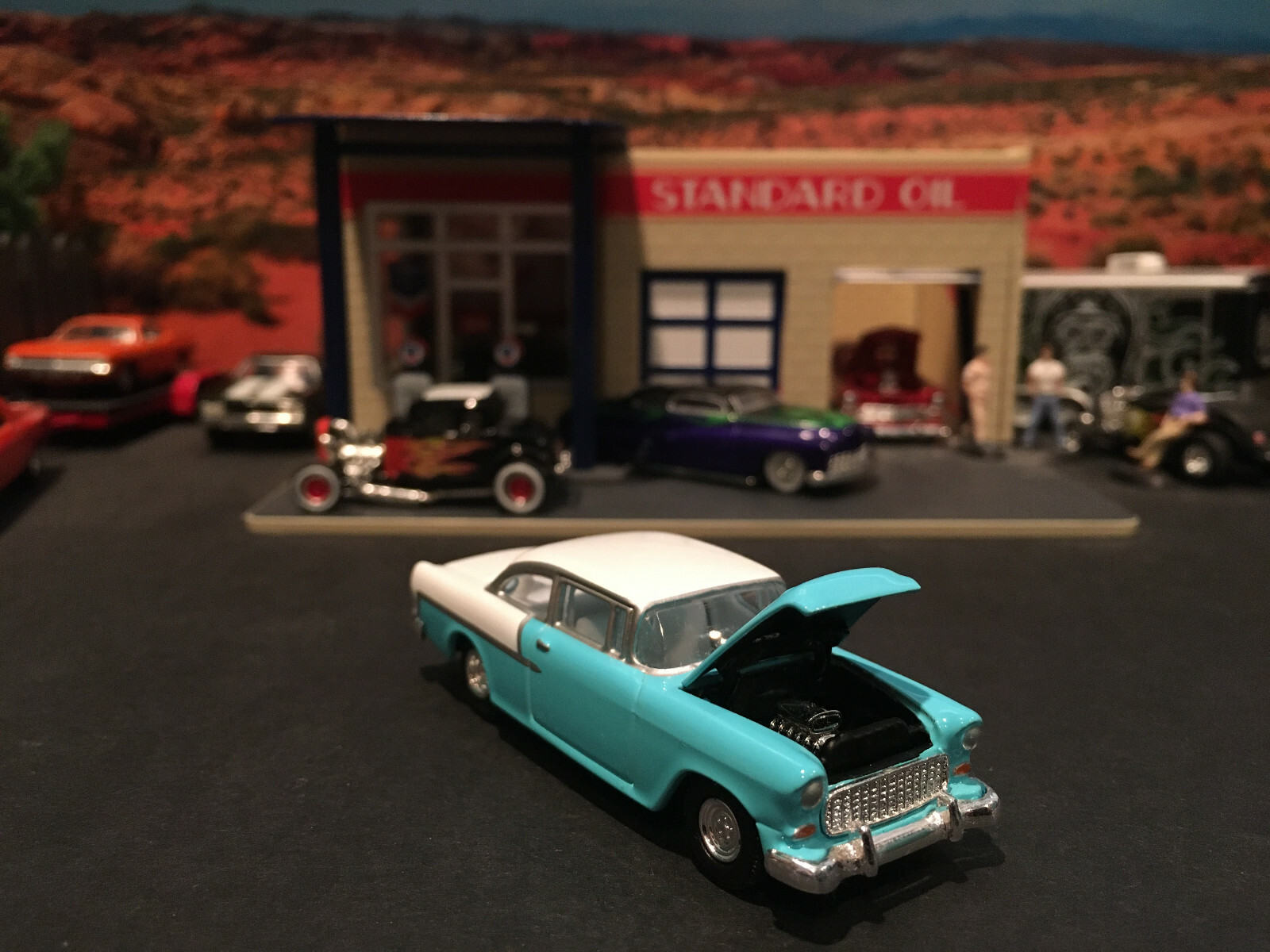 1:64 Hot Wheels Limited Edition 1955 55 Chevy Blown Hot Rod Light Blue and White