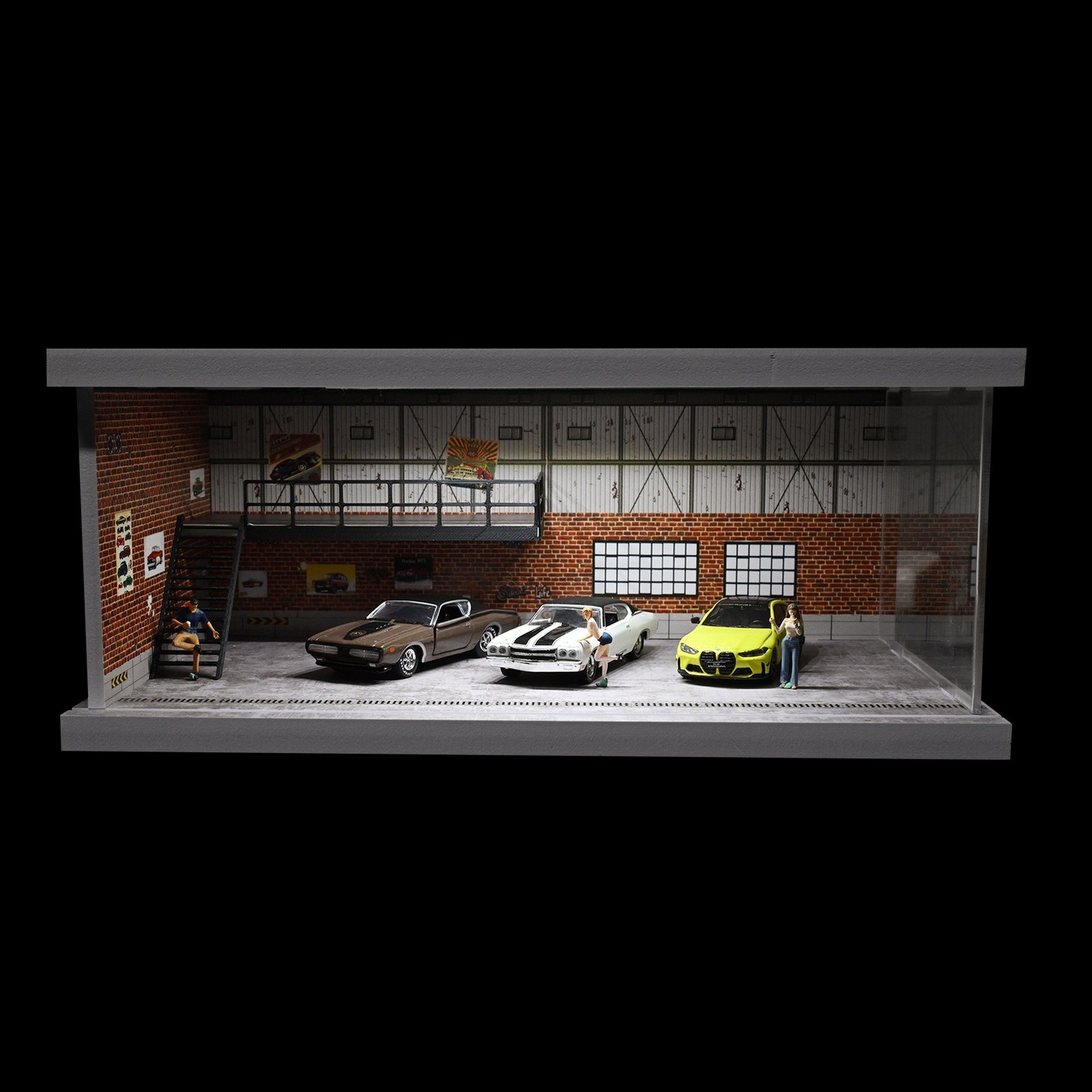 1:64 Diorama Car Garage Model LED Lighting Car Model Display Cabinet Scene Model