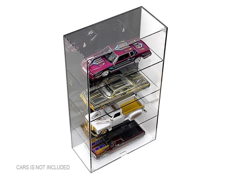 SHOWCASE 4 CAR DISPLAY CASE WALL MOUNT BLACK PANEL FOR 1/24-1/25 SCALE MJ1019BK