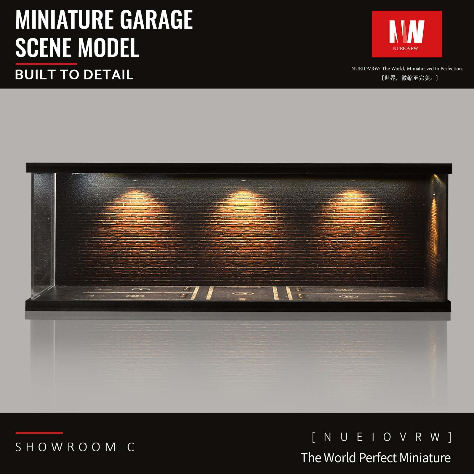 US 1:64/43 Black Garage Diorama Model LED Lighting Parking Lot Display Case Gift
