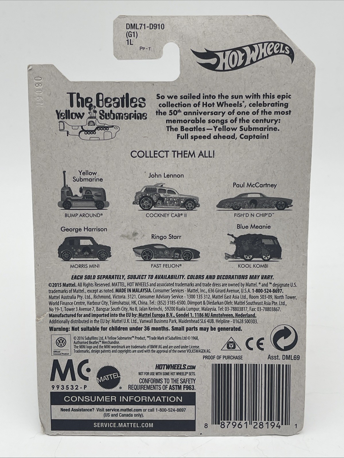 Hot Wheels – The Beatles Yellow Submarine – Fish’D N Chip’D – 2015