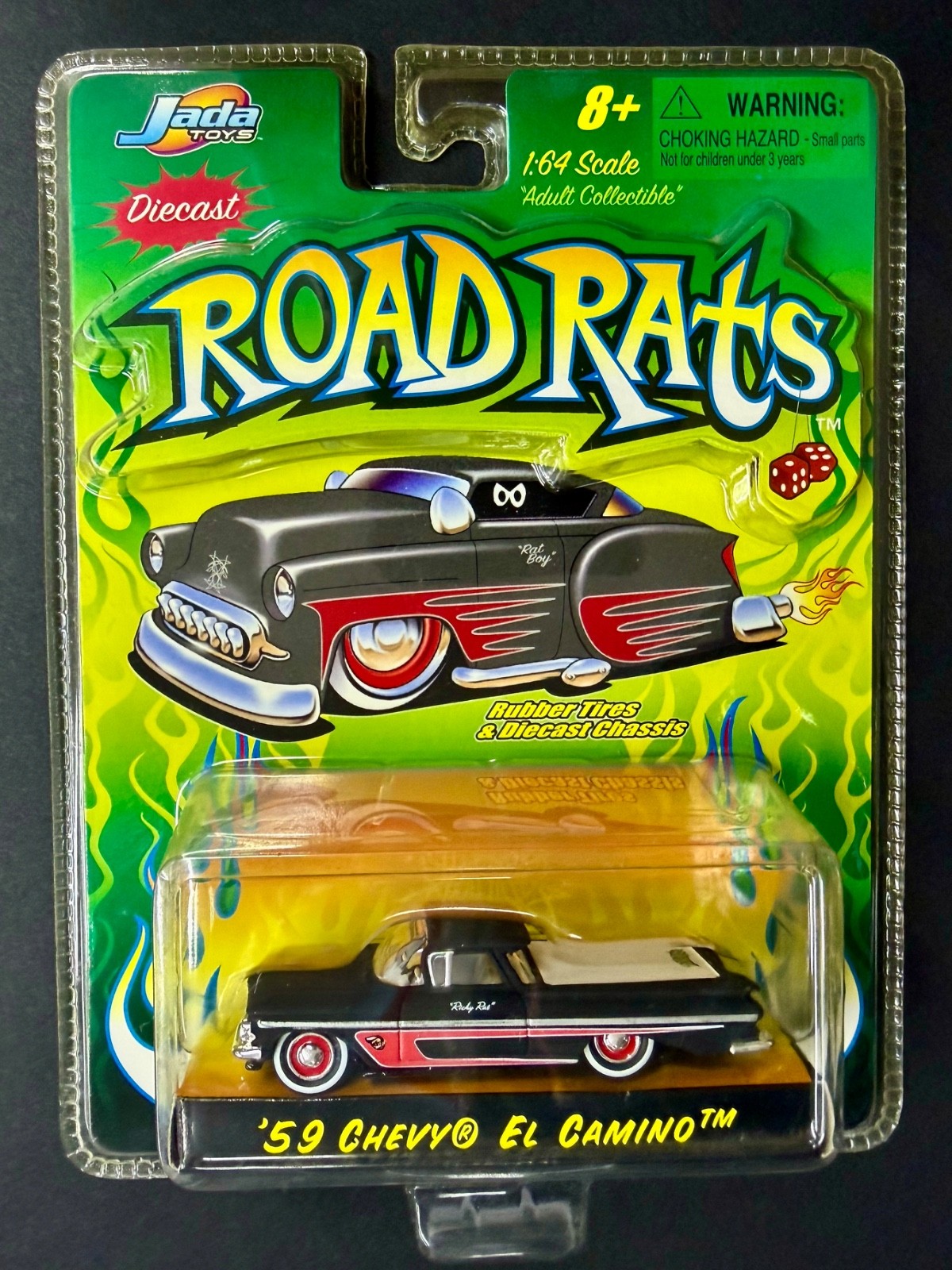 Jada 2002 1:64 Road Rats ’59 Chevy El Camino Low Rider Black w/Red Accents NIP