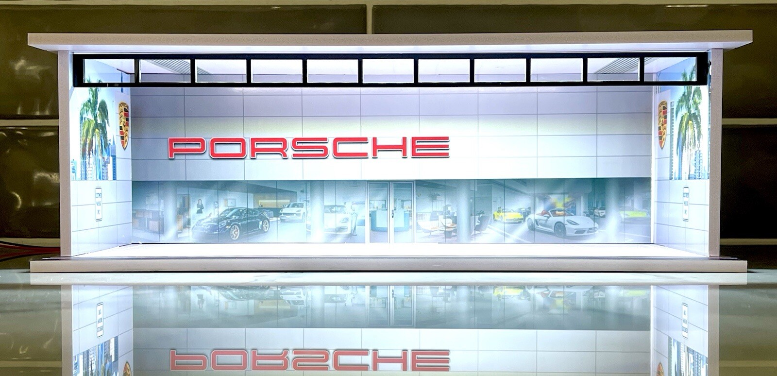 NEW Porsche Dealer Theme FOR Hot Wheels 1:64 Model Diorama Garage LED Lighting!
