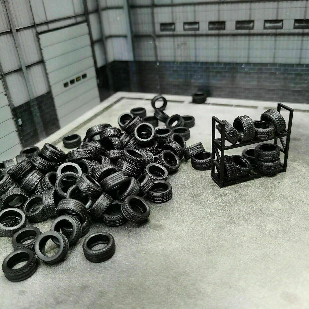 1/43 1/64 RC Car Rubber Tires DIY Car Model Diorama Display 80-100Pc With Rack