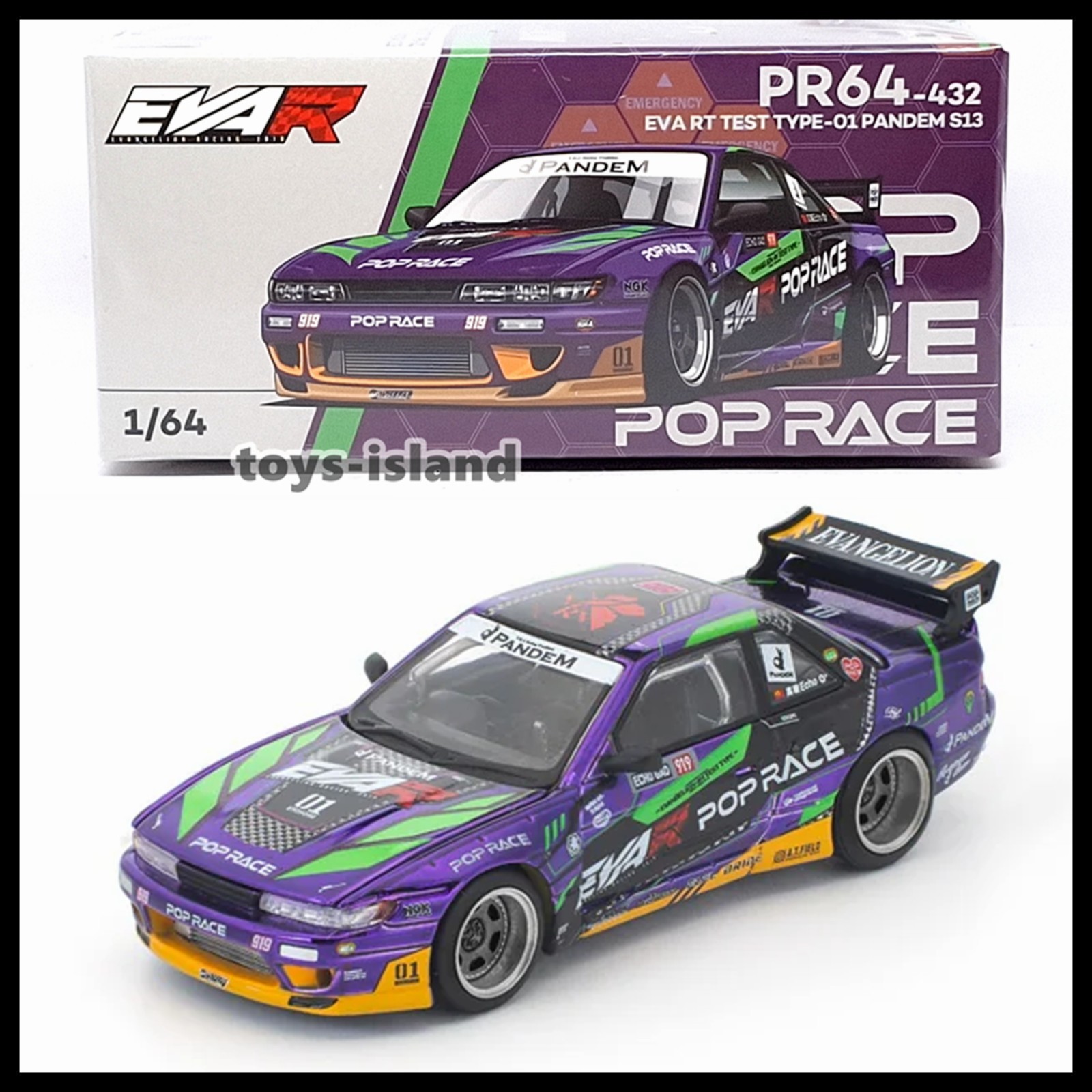 POPRACE PR64-432 1/64 EVA RT TEST TYPE-01 PANDEM Nissan S13 Silvia POP RACE NEW
