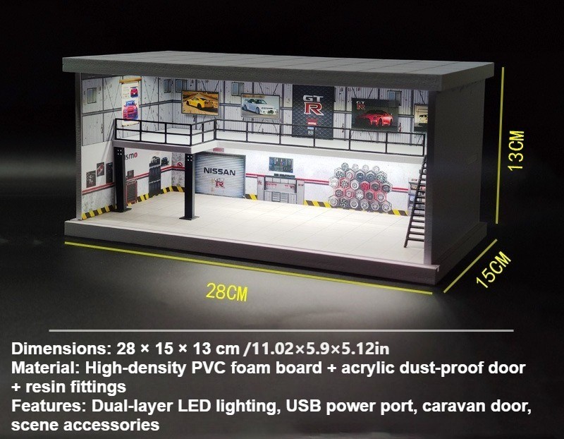 Diorama 1/64 Diecast Car Garage Model LED Street Building Multi-store Display US