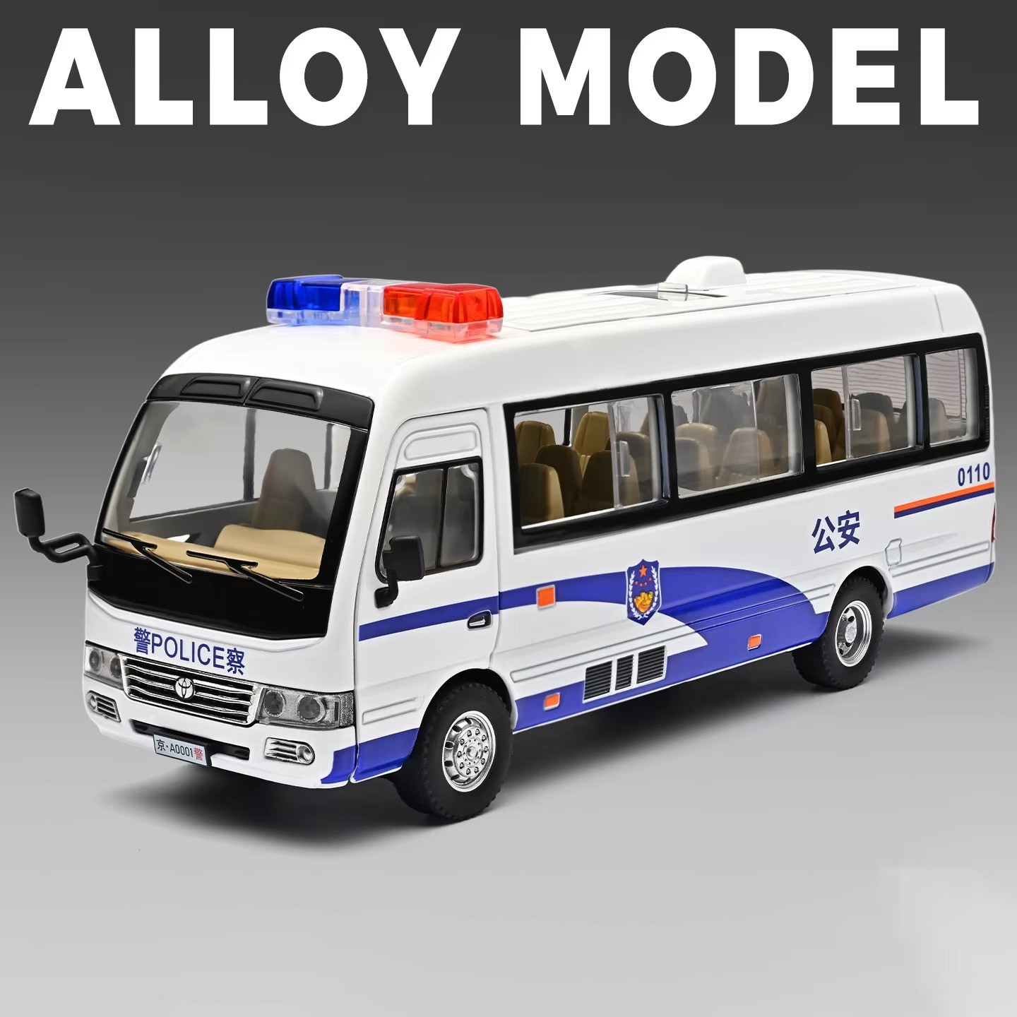 1:24 Toyota Coaster Diecast Model Car w/ Sound Light Pull Back Toy Gift