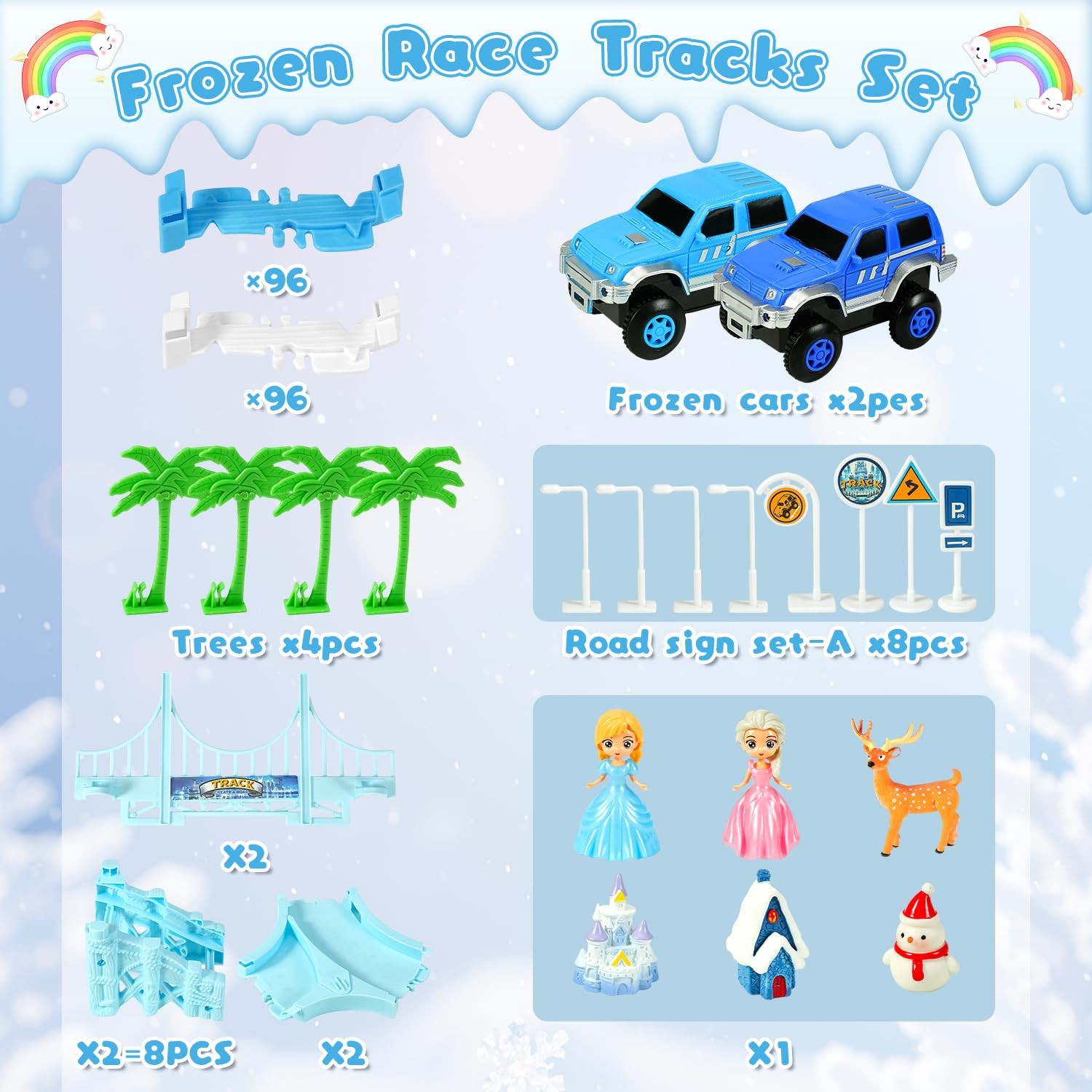 Frozen Race Track Toys for Girls Ages 3-8, 224 PCS Princess Castle Car Toys w…