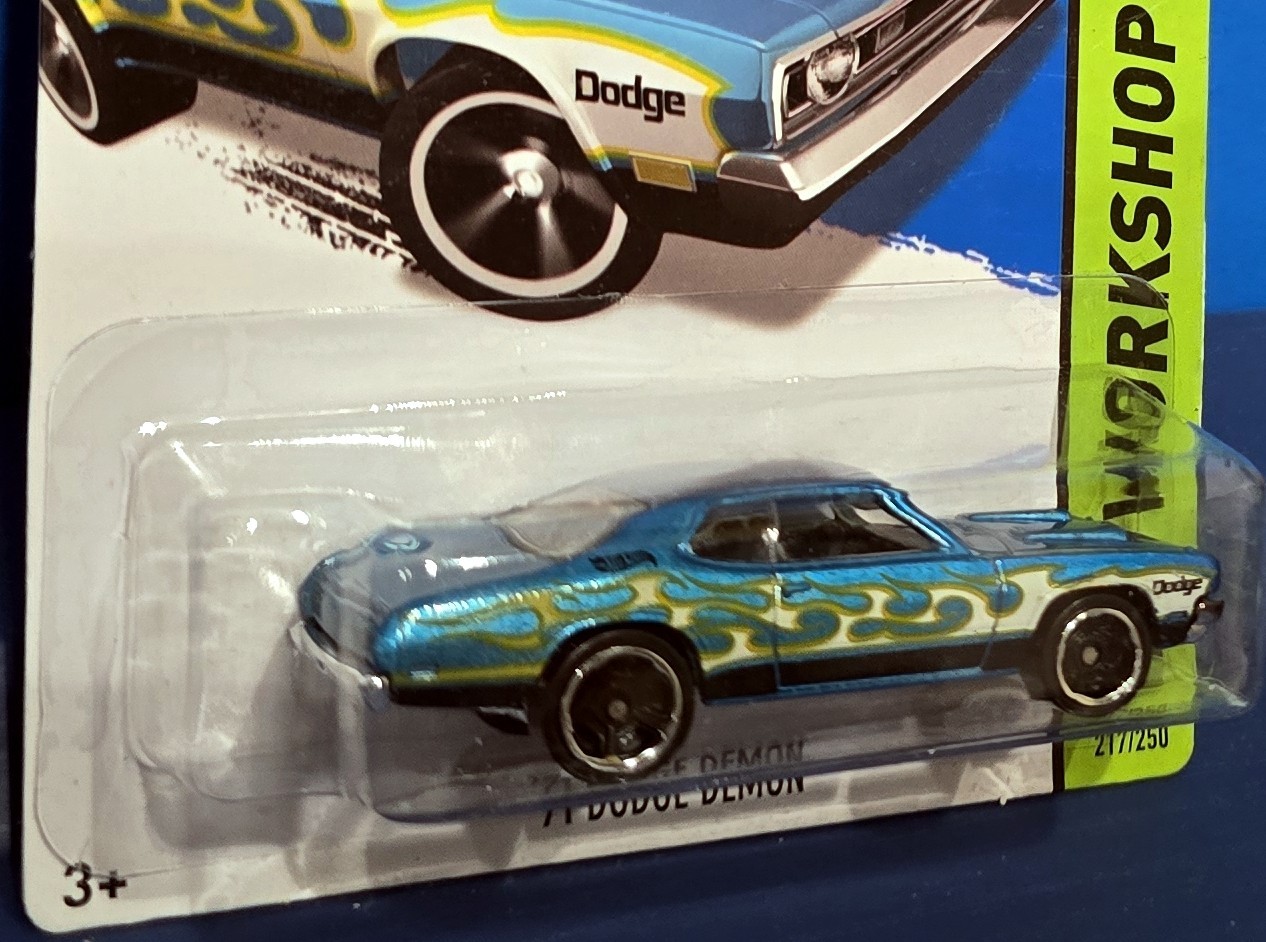 2013 HOT WHEELS ’71 Dodge Demon Col. #217/250 HW WORKSHOP Teal w/Flames 1971