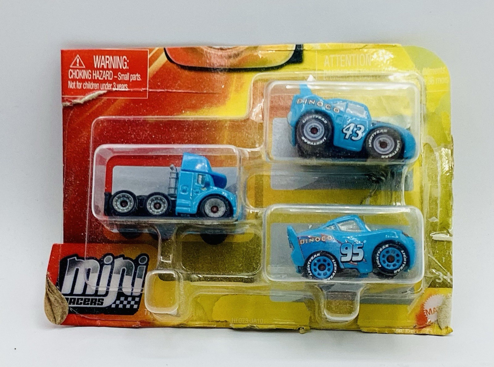 Disney Pixar Cars Mini Racers 3-Pack Gray The King Dinoco Mcqueen Damaged Card