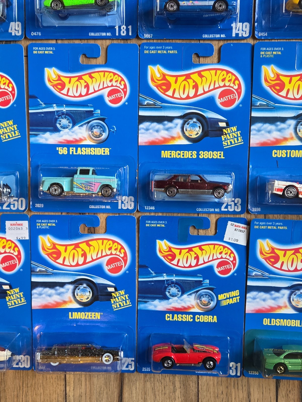 Hot Wheels Lot Of 15 Blue Cards, Pontiac, BMW, Olds, Cobra, Chevy, Mazda, 380SEL