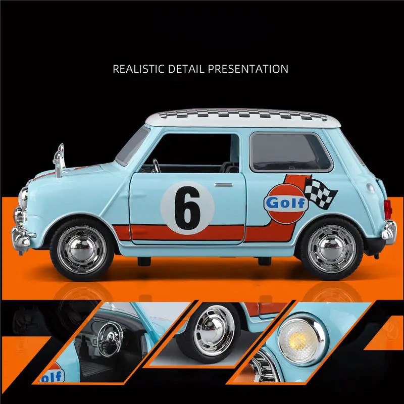 1:32 Morris Mini Cooper S Alloy Classic Sports Car Model Diecast Metal Track Rac