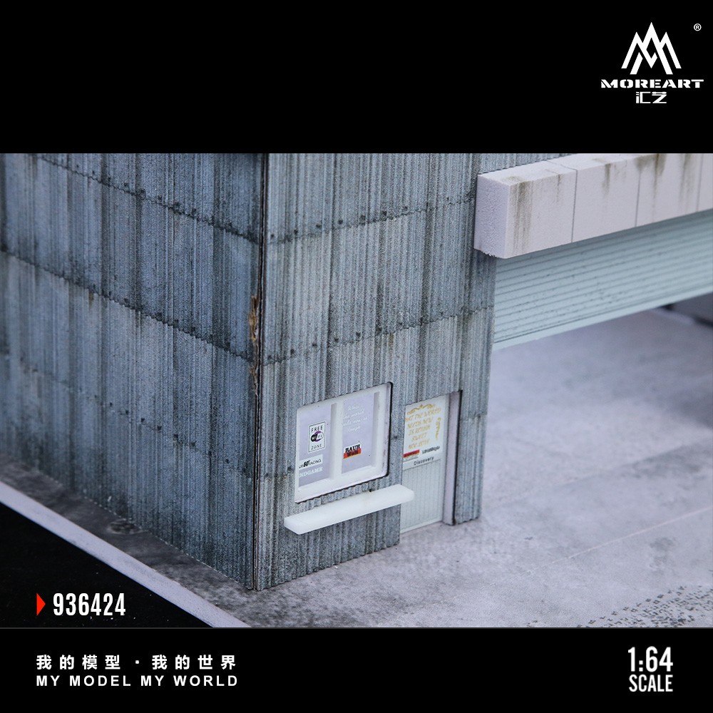 Diorama 1/64 Diecast Car Garage Model LED Repair Workshop Street Building Scene